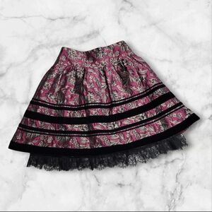 Vintage Y2K Nanette Lepore Midi Skirt Black Pink Lace Coquette Feminine Size 8